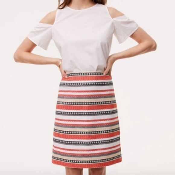 Loft Women's Multicolor Striped Back Zip Woven Mini Jacquard Skirt 4 - Picture 1 of 11